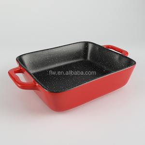 Ensemble de 3 plateaux de cuisson, en céramique, poêles, rectangle, rouge, ustensiles de cuisson, boulangers avec poignées, plats de cuisson, 6 pièces - Product Image 1