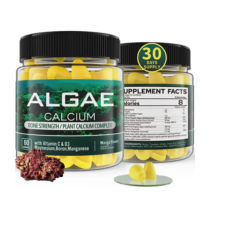 Factory Customized Vegan Seaweed Gummies Sugar Free Algae Calcium Gummies 600 Mg For Bone Strength, Muscle Function