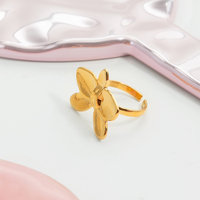 J & D Set perhiasan bunga klasik anting-anting bunga anggrek kupu-kupu cincin Cymbidium modis baja tahan karat berlapis emas 18K