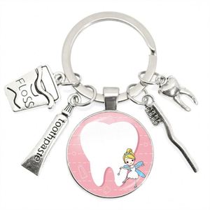 Wholesale Custom Promotional Gift Glass Dentist Keychain Toothbrush <b>Toothpaste</b> Teeth Dentist Alloy Metal Key Chains Accessories - Product Image 2