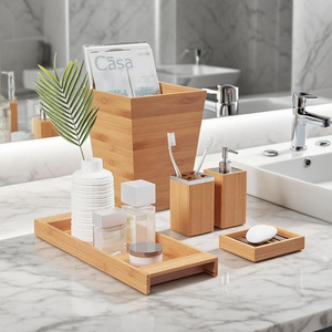 Bamboo Bathroom Toiletries Set Rectangle Eco-Friendly For Home Hotel Nordic Style - Product Image 1
