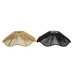 Juego de 2 Pantallas de Lámpara de Cuerda Tejida Tradicional Natural y Negra, Cubiertas de Lámpara Colgantes Acanaladas para Sala de Estar - Product Image 1