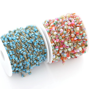 Chaîne en acier inoxydable avec perles de pierre naturelle colorées pour la fabrication de bracelets, forme irrégulière H1536 - Product Image 5