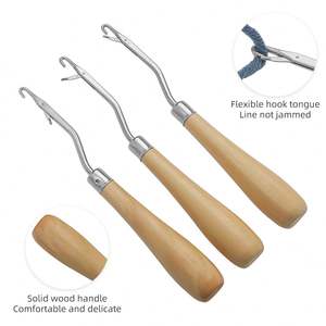 Mango de madera Peluca Punto de tejer Diy Costura Herramienta de reparación de alfombras Correa de ganchillo de metal Cerradura incorporada - Product Image 3