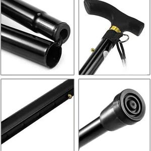 Bastón telescópico de aleación de aluminio, negro, 5 secciones, plegable, ajustable, para personas mayores, senderismo, uso al aire libre - Product Image 5