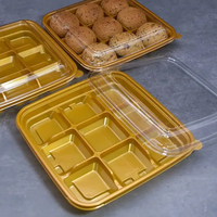 Récipients à gâteaux jetables dorés avec couvercles transparents Boîtes d'emballage Boîte à emporter avec 9 petites grilles pour dessert au cacao chaud