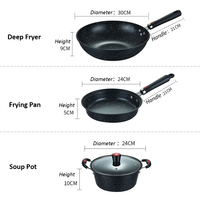 Ensemble de 3 casseroles en aluminium avec revêtement en granit moderne, antiadhésif, avec couvercles en verre transparent, compatible induction, respectueux de l'environnement