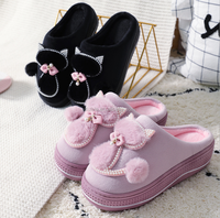 Pantoufles en Peluche Chat en Coton, Chaussures d'Intérieur à Plateforme pour Femme, Pantoufles d'Hiver, Chaussons Douillets pour Femme, Chaussures Chaudes Tendance en EVA 20cm