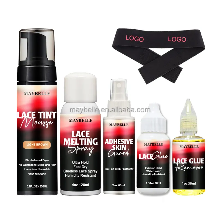 Bestseller Lace Tint Mousse Schmelz spray Extreme Hold Private Label Wasserdichte Spitzen kleber entferner Perücke Install Kits