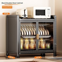 Organisateur d'armoire de cuisine 2 niveaux en acier carbone noir, égouttoir à vaisselle domestique, boîte de rangement anti-poussière pour baguettes et assiettes sur comptoir