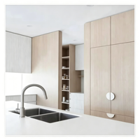 Armoires de cuisine contemporaines en chêne clair de Vermont avec une esthétique minimaliste élégante et une palette neutre pour une maison moderne