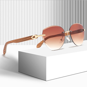 CONCHEN Wholesale China Manufacturer Fashion Rimless Sun <strong>Glasses</strong> Custom Engrave Logo <strong>Large</strong> Wooden Handmade Sunglasses with Box - Product Image 1