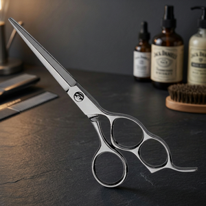 Ciseaux de coiffure professionnels en acier au carbone, lames à pointe arrondie, manche long en acier inoxydable, pour droitiers, 3 anneaux, crochet fixe - Product Image 2