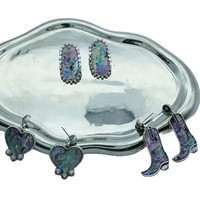 Boucles d'oreilles pendantes en alliage de zinc en forme de cœur de bottes western avec coquilles d'ormeau irisées, bijoux de mode pour femmes, cadeau