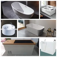 Baignoire autoportante moderne en acrylique blanc, écologique, pour coin de salle de bain, avec drain, pour 1 personne, en pierre artificielle et bois