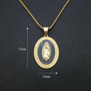 Collier pendentif ovale en acier inoxydable Yunnique, chaîne dorée 3 mm 60 cm, serti clos, icône religieuse, bijoux de mode - Product Image 2