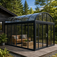 Véranda motorisée rétractable en verre avec toit coulissant télescopique, verre trempé transparent, structure en alliage d'aluminium, autoportante pour patio