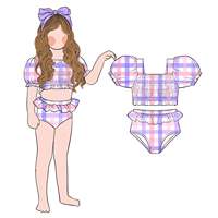 Little Glow Kid Nouveau Modèle Mode Écologique Impression Personnalisée Ensemble 2 Pièces pour Filles Maillot de Bain Smocked Manches Bouffantes