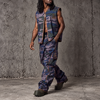 Ensemble de survêtement pour homme personnalisé, veste zippée camouflage, pantalon cargo multi-poches, coupe ample, style streetwear décontracté