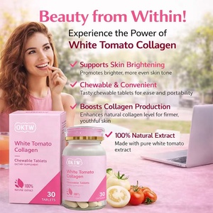 Tabletas Masticables <span class=keywords><strong>de</strong></span> Colágeno <span class=keywords><strong>de</strong></span> Tomate Blanco OKTW, 30 Unidades, Aclaran <span class=keywords><strong>la</strong></span> <span class=keywords><strong>Piel</strong></span>, Antienvejecimiento, Antioxidantes, Certificación GMP, 100% Natural - Product Image 1