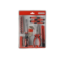 Ensemble d'outils ménagers personnalisé : tournevis, pinces, mètre ruban, embouts de tournevis, couteau utilitaire, embouts hexagonaux, ensemble double blister