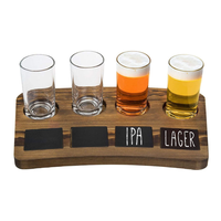 Ensemble de dégustation de bières - Quatre verres à pilsner de 6 oz et plateau de service en bois brun foncé