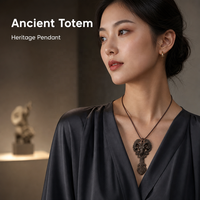 Pendentif Ornement Suspendu en Métal Coulé, Relief Totem Tête de Mouton Qiang Ancien, Art Tribal Populaire, Gardien
