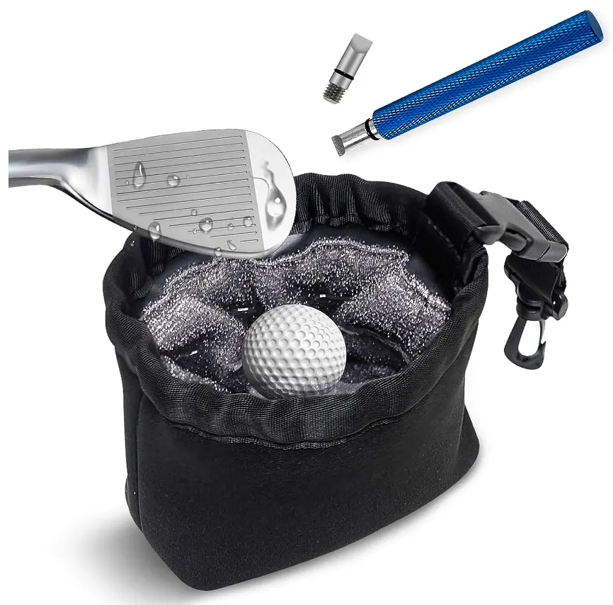Accesorios de Golf Tecnología de limpieza facial impermeable Liner Clip desmontable Lavable a máquina Palo de golf y bolsa de limpieza de pelotas de golf