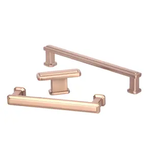 Modern Bedroom Style Alloy Drawer Pull Furniture Handles Knobs Brushed Gold Finished