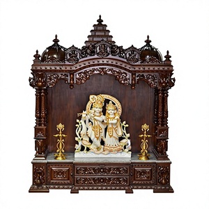 Mandir en bois de teck sculpté à la main de luxe pour la maison, grande taille, style sud-indien Swaminarayan BAPS, unité de temple en bois - Product Image 2