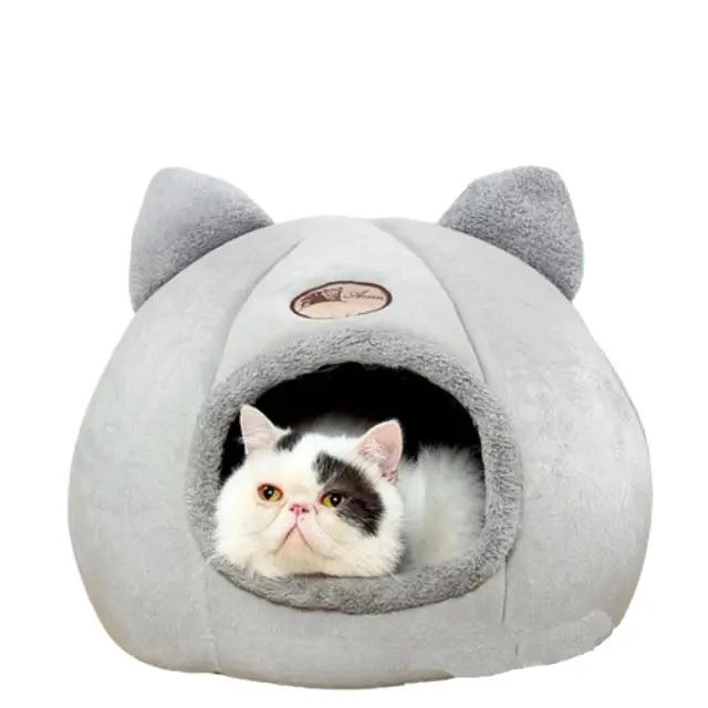 מיטת חתול סגורה חמה בגודל שונה בית החתול מיטה נוחה קריקטורה סגנון חתול בתים