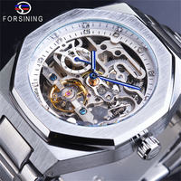 FORSINING Montre mécanique multifonctionnelle Mouvement à engrenages lumineux Bracelet en acier Montre-bracelet mécanique squelette pour homme au design royal