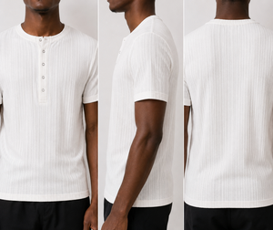 T-shirt en coton tricoté à <span class=keywords><strong>col</strong></span> Henley pour homme, manches courtes, 100 % coton, décontracté, pour l'été - Product Image 3