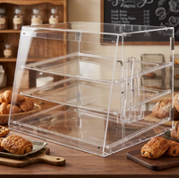 Vitrine de Comptoir Commerciale Rectangulaire Moderne en Acrylique pour Aliments, Présentoir de Boulangerie à 3 Plateaux, Ouverture Facile par le Haut, Porte Arrière en Plexiglas
