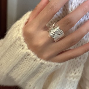 Bague tressée ajustable en argent sterling 925 plaqué, style rétro tendance, version coréenne, design de niche pour femmes - Product Image 6
