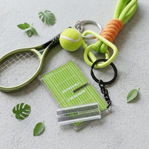 Tennis Theme <b>Keychain</b> With Racket Ball And Court Charm <b>Carabiner</b> Pendant Plastic Lightweight Fashion Accessory - Product Image 3