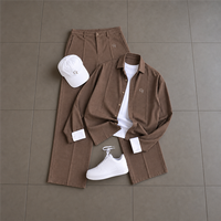 Ensemble chemise et pantalon pour homme personnalisé 100% coton, broderie logo, chemise à manches longues, pantalon large, imprimé, formel, fabricant OEM ODM, vente en gros