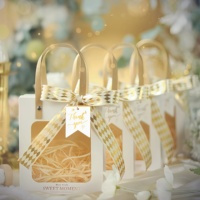 Sacs cadeaux écologiques en kraft avec fenêtre, poignées en ruban et logo personnalisé pour les faveurs de mariage, les bonbons, le rouge à lèvres, les emballages de Noël