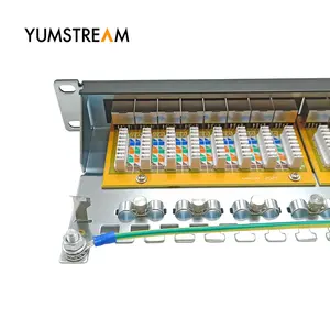 แผง5E แมวแบบมีสายรัดป้องกันด้วยการ Rj45แผงกันความร้อน FTP STP Cat5e สีดำสีเงิน1U 19นิ้ว