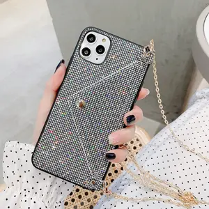 AilesTeccaโลหะแขวนโซ่Crossbodyป้องกันสําหรับiPhone 15 Pro Glitterกรณีซองกระเป๋าสตางค์สําหรับiPhone 15 กรณี