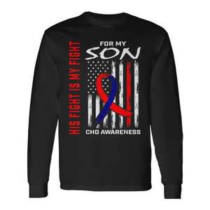 T-shirt à manches longues unisexe à col rond pour adulte, motif Drapeau américain, thème « Son combat est mon combat », sensibilisation au VIH, pour événements de marche et course, numérique - Product Image 1
