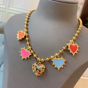 <span class=keywords><strong>BD</strong></span>- B4959 Les jolies filles préfèrent le collier coeur en émail rose bijoux fins collier cz collier plaqué or mode - Product Image 3