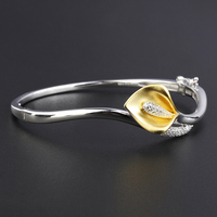 Saudi Schmuck liefern Sterling Silber Armreif matt Blattgold 18 Karat Dubai Zirkonia Blume Armreif Manschette Damen Geschenk für Frauen