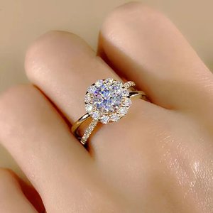 Anillo de Diamantes Q533, Oro Sólido de 18K, Corte Brillante Redondo, Diamante Natural, Joyería de Compromiso para Mujer, Color G - Product Image 4