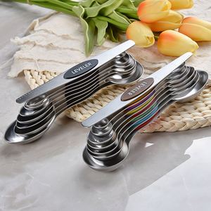 Hot Sale Double Head 430 Stainless Steel Cups 8 Pcs Custom Logo Magnetic <b>Measuring</b> Spoon Set - Product Image 5