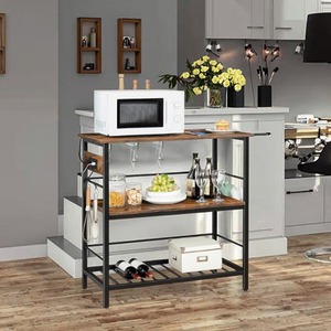 <span class=keywords><strong>Table</strong></span> de rangement rustique marron noir pour îlot de cuisine Station de café à 3 niveaux Support pour <span class=keywords><strong>micro</strong></span>-ondes Prise de courant en bois pour la salle à manger à la maison - Product Image 4