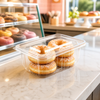 Emballage alimentaire jetable et recyclable en PET transparent de 0,4 mm d'épaisseur, avec couvercle à charnière pour pâtisserie, idéal pour les beignets glacés, les biscuits et les gâteaux, qualité alimentaire