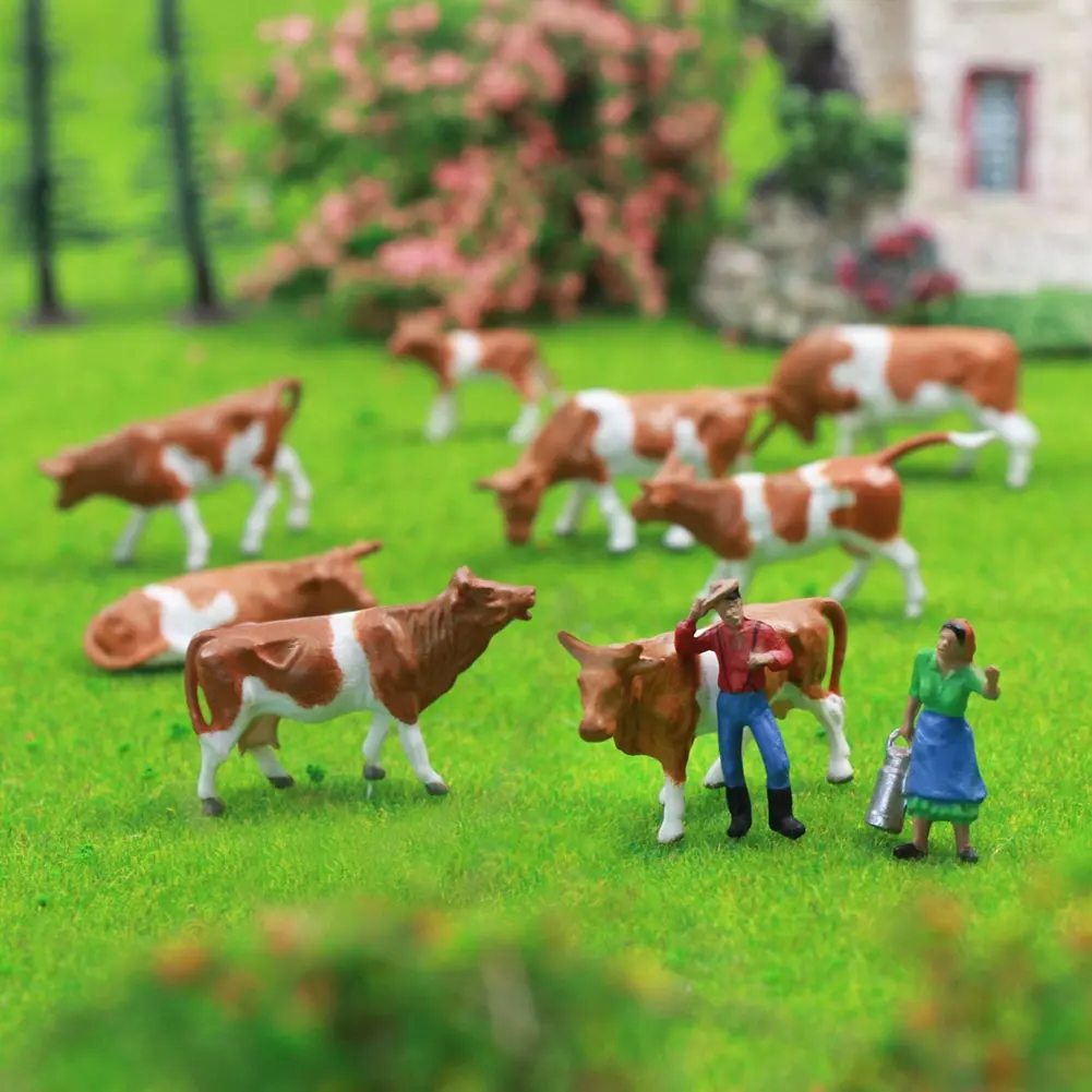 AN8705 Model Train Railway Layout HO Scale 1:87 Well Painted Figures Shepherd Farm Animals Cows