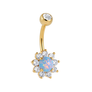 Nhà máy tùy chỉnh ASTM F136 Titan bụng nút Vòng giữa màu xanh Opal bên cạnh <span class=keywords><strong>9</strong></span> màu trắng Zircon rốn cơ thể piercing đồ trang sức - Product Image 3
