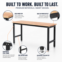 Banc de travail industriel robuste avec plateau en bois et structure en acier pour garage et atelier